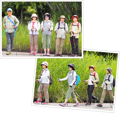 写真:ノルディック・ウォークを楽しむ人々